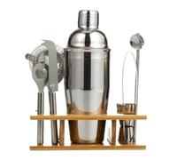 Bar Bartender Tool Kit Measures Cocktail Shaker-Black With Stylish Bamboo Stand 9 Piece Bar Tool Set With Recipes Booklet Cocktail Muddler(750ml)