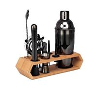 Bar Bartender Tool Kit Measures Cocktail Shaker Wooden Rack Set 10-Piece Stainless Steel Cup Complete of Storage Cocktail Muddler(A)