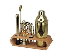 Bar Bartender Tool Kit Measures Cocktail Shaker Wooden Rack Set 10-Piece Stainless Steel Cup Complete of Storage Cocktail Muddler(B)