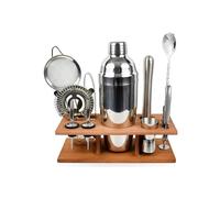 Bar Bartender Tool Kit Measures Stainless Steel Shaker 11-Piece Bar Set with Wooden Frame Mixing Cocktail Making Mixer Cocktail Muddler(700ML)
