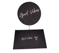 Bar Buddy Rubber Bar Mat Runner | 45cm x 30cm x 1cm | Premium Counter Top Spill Mat for Glassware | Home Bar Man Cave | Non-Slip black PVC | Beer and Cocktail drinks | Good Vibes