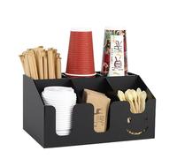 Bar Caddy nizer for Cocktail & Coffee - Stylish Black Tidy Holder for Straws & Napkins - Large Size Bar Storage Solution for Home & Parties