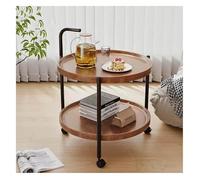 Bar Cart For Home, 2 Tier Mobile Mini, Kitchen Serving Moving Sofa Side Table With Wheels Round Coffee Double Layer Storage Tray(Brown,60x69cm)