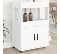 Bar cart white engineered wood 60x39.5x89cm 2-shelf 2-door with lockable castors