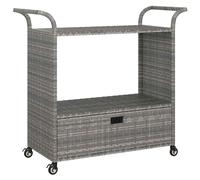 vidaXL Bar Cart with Drawer Grey Poly Rattan Serving Trolley Kitchen Cart