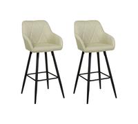 Beliani Set Of 2 Darien Bar Stools With Armrests & Footrest, Fabric, Light Green
