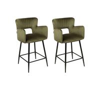Bar Chair Set of 2 Velvet Olive Green SANILAC