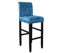 Bar Chair Stool Covers Stretch Elastic, Bar Stool Covers with Back, Chair Covers for Dining Chairs Crushed Velvet, Short Swivel Dining Chair Covers (Blue,Set of 2)