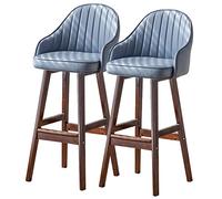 Bar Chairs Counter Height Bar Stools with Back and Footrest, Wood Frame Kitchen Island Bistro Pub Restaurant Upholstered Tall Stool, Set of 2 (Dark Blue,74cm/29in)