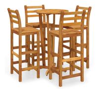 (Bar chairs with backrest, 4 piece) vidaXL Solid Wood Acacia Bar Set Garden Outdoor Wooden Bistro Table and Chair