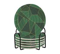 Bar Coaster for Drinks, Mugs Coil Woven Coasters Holder Pad 3.94 in with Metal Rack Thickness 0.24 in Abstract Seamless Emerald Geometric Green Crystal Polygonal