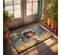 Bar Decor For Home Flower Crown Girl In A Field Of Colorful Blooms Doormat Outside Decor Large Welcome Mats Outdoor(65X90CM)