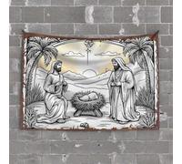 Bar Decor for Home Two Figures in Robes Kneeling By A Manger with Palm Trees and Mou Tapestry Things for Boys Room Bar Accessories Man Cave(75X100CM)