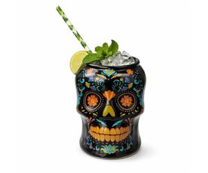 bar@drinkstuff Ceramic Day of the Dead Skull Tiki Mug 550ml - Large Cocktail Mug for Bars, Parties & Themed Drinks