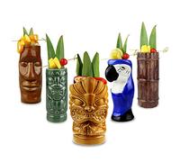 bar@drinkstuff Ceramic Luau Tiki Party Pack - Set of 5 - Ceramic Cocktail Mugs