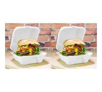 bar@drinkstuff Clamshell Bagasse Takeaway Burger Box 6 Inch - Set of 50 - Eco-Friendly Food Boxes (Pack of 2)
