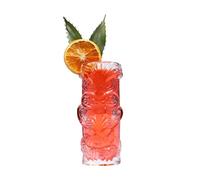 bar@drinkstuff Duece Glass Tiki Mug Pack of 6 350ml Clear Glass Tiki Cocktail Mugs with Sculpted Tiki Face for Rum Cocktails Tropical Drinks Barware for Home Bars Parties Events