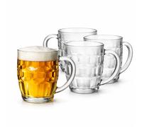 bar@drinkstuff Great British Half Pint Dimpled Glass Beer Mugs - Pack of 4 - Traditional 285ml Half Pint Tankards - Clear Ale & Lager Glass Set - Dishwasher Safe - Gift Boxed - UK Barware Brand
