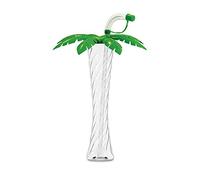 bar@drinkstuff Palm Tree Cups with Straw 12.3oz / 350ml - Set of 4 - Tall Novelty Plastic Cocktail Glasses