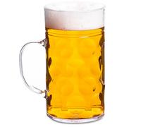 bar@drinkstuff Plastic Beer Stein - German-Style 2-Pint (1 L) Polystyrene Tankard Mug with Handle - Reusable, Rigid, Dimpled Finish - Ideal for Festivals, Outdoor Events & Bars