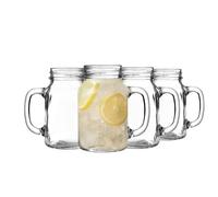 bar@drinkstuff Mason Drinking Jar Glasses Pack of 4 - 20oz/568ml Vintage Style Mason Jar Tumblers with Handles, Glass Cocktail Jars for Iced Drinks, Smoothies, Beer & Soft Drinks