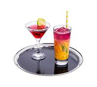 bar@drinkstuff Stainless Steel Non-Slip Bar Tray 12 Inch - Professional Serving Tray with Black PVC Grip for Cocktails, Drinks & Waiter Service