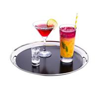 bar@drinkstuff Stainless Steel Non Slip Bar Tray 14 Inch - Black PVC Grip Waiter Serving Tray for Drinks, Cocktails & Glassware