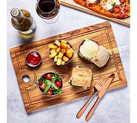 bar@drinkstuff Teak Wood Serving Board 42.5 x 27cm - Rustic Serving Platter, Food Board