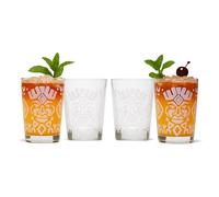 bar@drinkstuff Tiki Aloalo Mai Tai Rocks Glass - 15.6 oz (443 ml) Heavy-Base Soda-Lime Glass, Traditional Tiki Polynesian Mask & Hibiscus Print - Pack of 4, Dishwasher & Glasswasher Safe