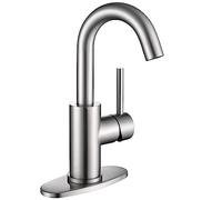 Bar Faucet Single Hole, Jodulos Brushed Nickel Stainless Steel Single Handle Bar Sink Faucet with Deck Plate and Supply Lines, Mini Bar Prep Sink Faucet 1 Hole, Satin Nickel Vanity Faucet JU1100-BN