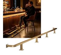 Bar Foot Rail Floor Mounted,Steel Square Tube Kitchen Coffee Shop Foot Support Bracket with Installation Accessories，1.3" Pipe Diameter(Gold,8FT/2.44M)