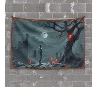 Bar for Man Cave A Silver Robot Stands Before A Haunting Tree Under A Full Moon Tapestry Wall Hanging Decor Man Cave Accessories and Decor(75X100CM)