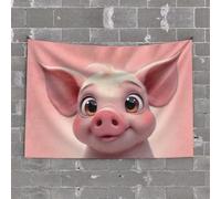 Bar for Man Cave Adorable Pig with Big Brown Eyes Tapestry Wall Tapestry for Bedroom Backyard Bar Decor(75X100CM)
