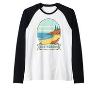 Bar Harbor Maine Retro Coastal Design Raglan Baseball Tee