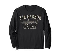 Bar Harbor Maine Shark Fishing Arched Antique White Letters Long Sleeve T-Shirt