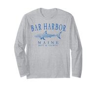 Bar Harbor Maine Shark Fishing Arched Blue Letters Long Sleeve T-Shirt