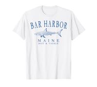 Bar Harbor Maine Shark Fishing Arched Blue Letters T-Shirt