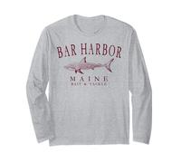 Bar Harbor Maine Shark Fishing Arched Burgundy Letters Long Sleeve T-Shirt