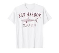 Bar Harbor Maine Shark Fishing Arched Burgundy Letters T-Shirt