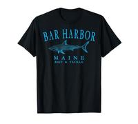 Bar Harbor Maine Shark Fishing Arched Cyan Letters T-Shirt