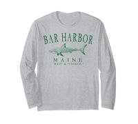 Bar Harbor Maine Shark Fishing Arched Dark Green Letters Long Sleeve T-Shirt