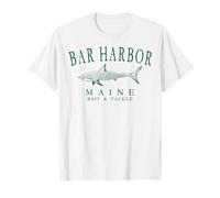 Bar Harbor Maine Shark Fishing Arched Dark Green Letters T-Shirt