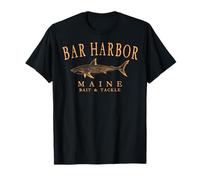 Bar Harbor Maine Shark Fishing Arched Orange Letters T-Shirt