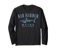 Bar Harbor Maine Shark Fishing Arched Pale Blue Letters Long Sleeve T-Shirt