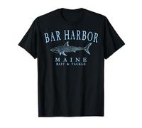 Bar Harbor Maine Shark Fishing Arched Pale Blue Letters T-Shirt