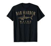 Bar Harbor Maine Shark Fishing Arched Tan Letters T-Shirt