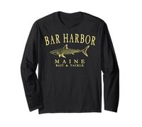 Bar Harbor Maine Shark Fishing Arched Yellow Letters Long Sleeve T-Shirt