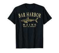 Bar Harbor Maine Shark Fishing Arched Yellow Letters T-Shirt