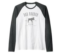 Bar Harbor Maine USA with Moose Design Souvenir Raglan Baseball Tee