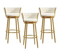 Bar Height Barstools Set of 3 Kitchen Stools Velvet Upholstered Counter Stool Chairs with Gold Metal Legs for Kitchen Island/Breakfast Bar/Restaurant, White (White 65cm)
